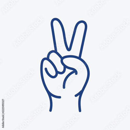 Minimalist Blue Peace Victory Hand Gesture Icon Isolated on White Background