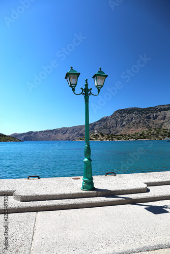 Period-style street lighting on the island of Symi, Greece.