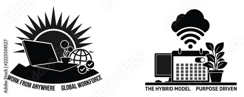 Remote work and hybrid work concepts with icon.