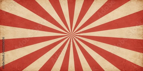 Aged red and cream sunburst rays spreading across a wide vintage background