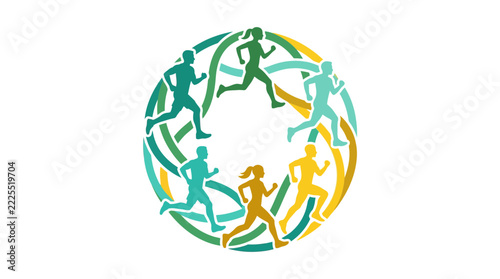 Diverse Runners Circle Abstract Graphic Isolated Transparent Background