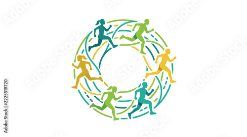 Diverse Runners Circle Community Abstract Motion Graphic Isolated