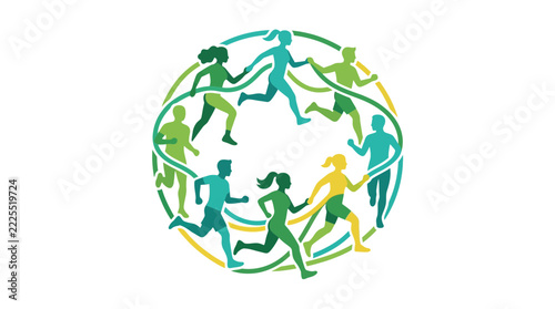 Diverse Runners Circle Community Fitness Activity Abstract Graphic