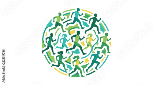 Diverse runners in circular motion, fitness, sport, community, healthy lifestyle concept