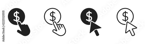 Pay per click vector icons set. Click on money vector signs