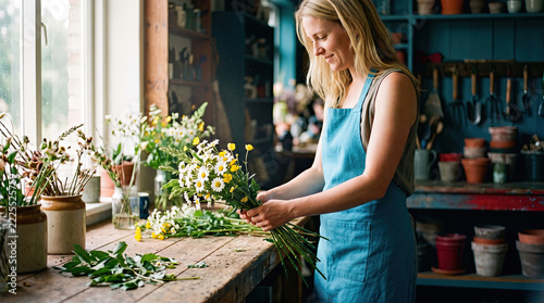 Arranging Floral Bouquets in a Bright Workshop With Natural Light
