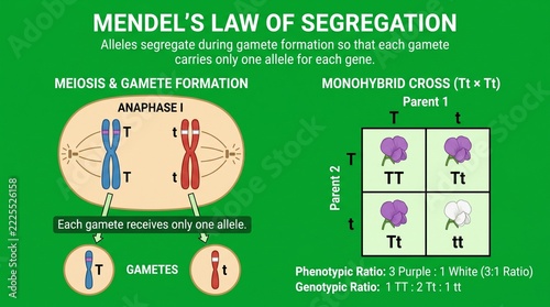 Educational diagram illustrating mendel law of segregation and
