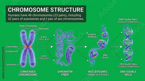 Educational diagram of human chromosome structure and dna double