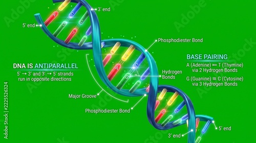 Scientific illustration of dna double helix structure with base
