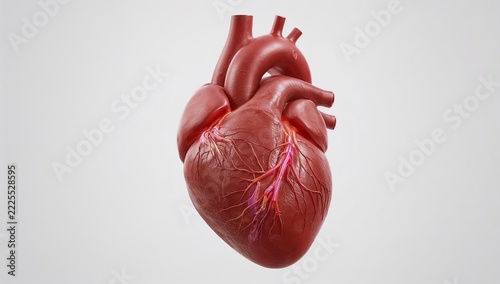 Anatomy model of a human heart on a white background