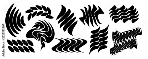 Abstract Black Tribal Wave Patterns and Geometric Decorative Elements Icons Template Collection. Vector Illustration Design