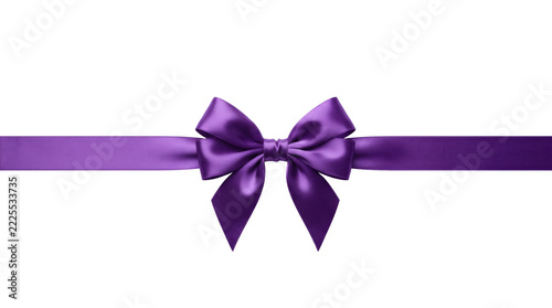 Fotografie Purple satin ribbon banner with centered bow isolated