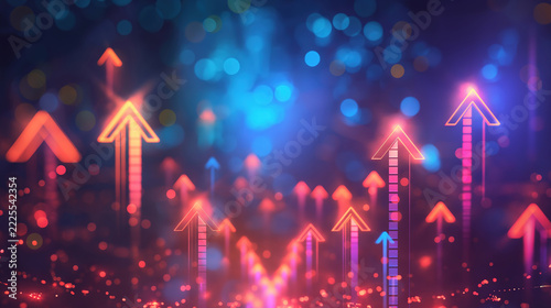 Business Growth Visualization with Futuristic Arrow Chart and Technology