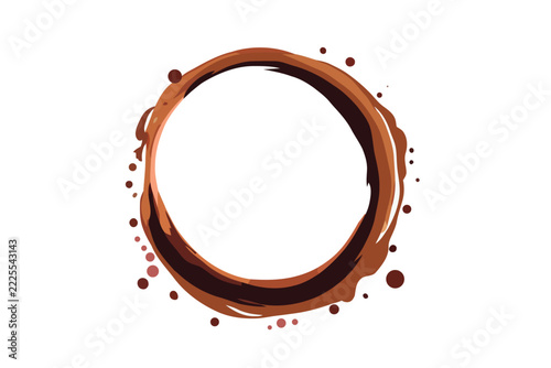 **Title:** Abstract Brown Brush Stroke Circle Frame with Paint Splashes on White Background