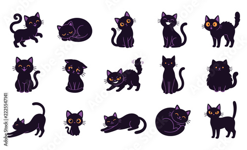 Black cats clipart bundle flat icons transparent background