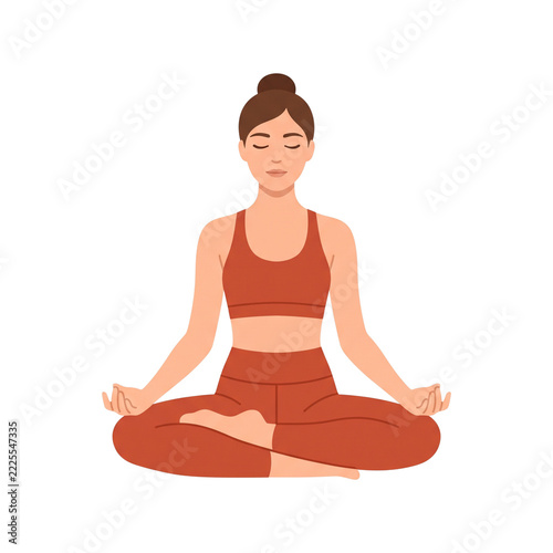 Woman Meditating in Lotus Pose, Yoga and Mindfulness Concept, Isolated