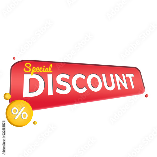 Red discount banner with special offer and yellow percent icon