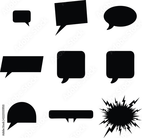 Set of black vector speech bubbles and comic dialogue shapes for design projects