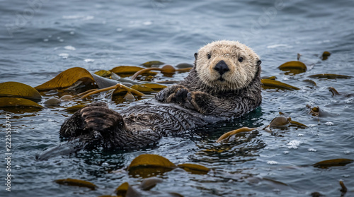 Sea Otter Floating Peacefully Among Kelp