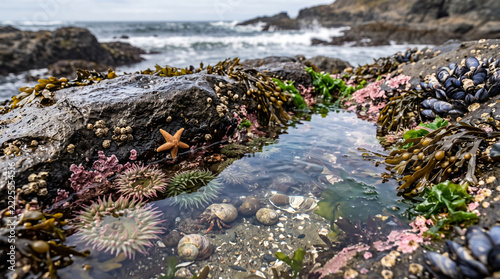 Colorful Marine Life in a Natural Rocky Tide Pool