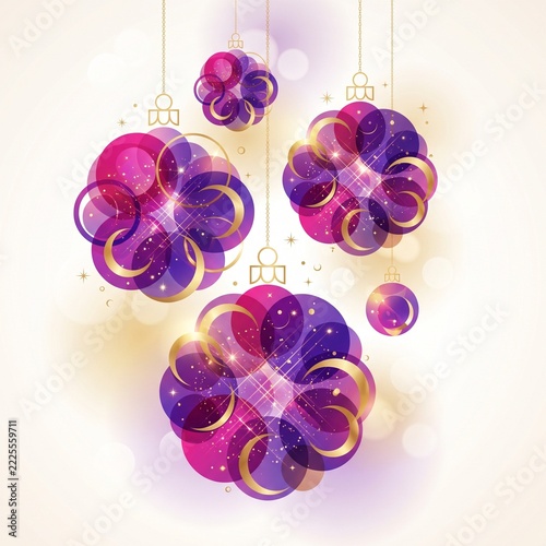 Abstract Overlapping Circle Christmas Bauble Vector with Gold Crescent Accents