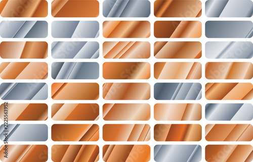 Set of Metallic Rectangular Buttons with Gradient Copper and Silver Finishes for Modern Web Design and User Interface Elements