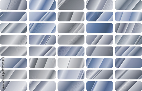Collection of Rectangular Web Buttons Featuring Sleek Metallic Gradients in Blue and Silver Tones for Modern User Interface Design Elements
