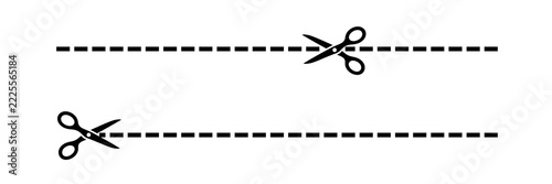 Black Scissors and Dashed Cut Lines Isolated on Transparent Background