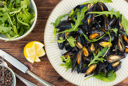 Gourmet Seafood Salad with Mussels and Arugula