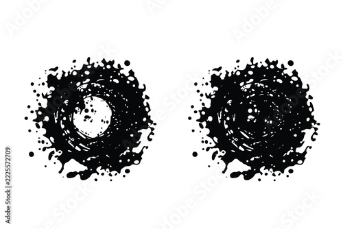 Black ink splatter circular shapes isolated on white background