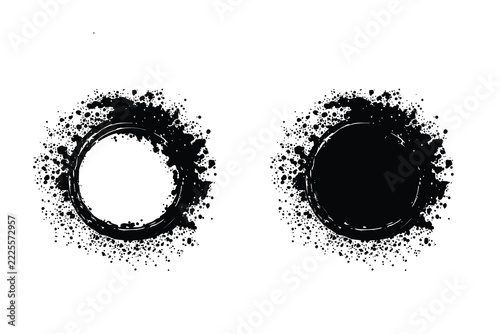 Black ink splatter circle frames featuring grunge paint splash elements