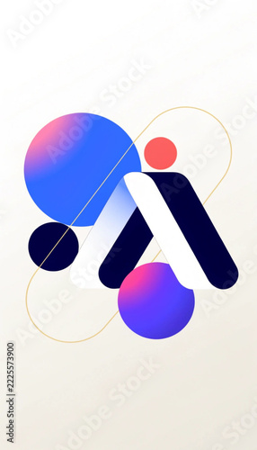 Abstract icon or symbol with gradient circles and abstract shapes in blue and purple.