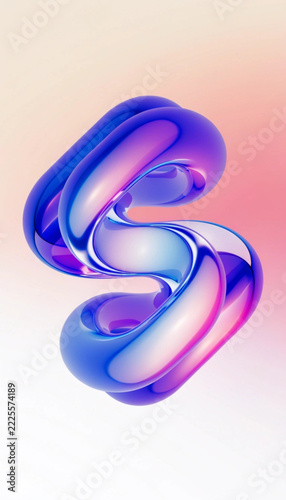 Abstract 3d twisted shape with blue pink gradient on soft background for design.