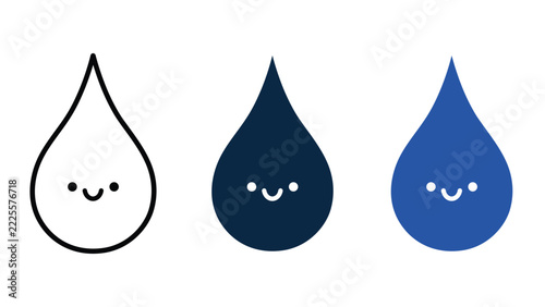 Cute smiling water drop vector icon set