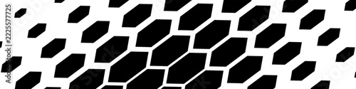 Halftone gradient hexagon fade black background for visualization big data, banner, web site, poster. Futuristic honeycomb abstract backdrop