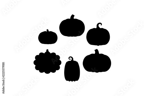 Black Pumpkin Silhouette Set Featuring Various Squash Shapes Isolated on White Background for Halloween Decor