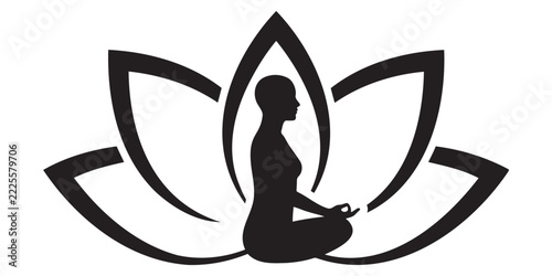 Person Meditating In Lotus Pose Inside Lotus Flower Silhouette