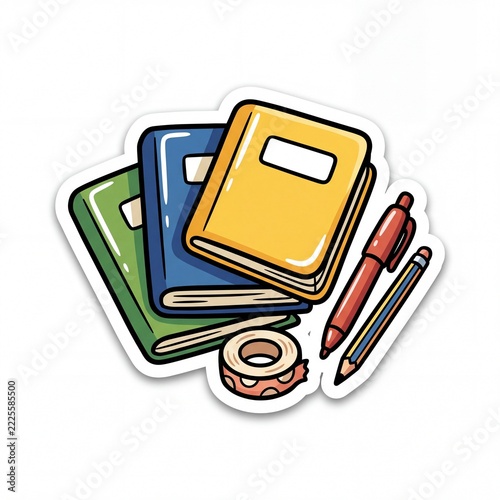 Office Supply Line Icons in Soft Shadow Paper-Cut Cartoon Style