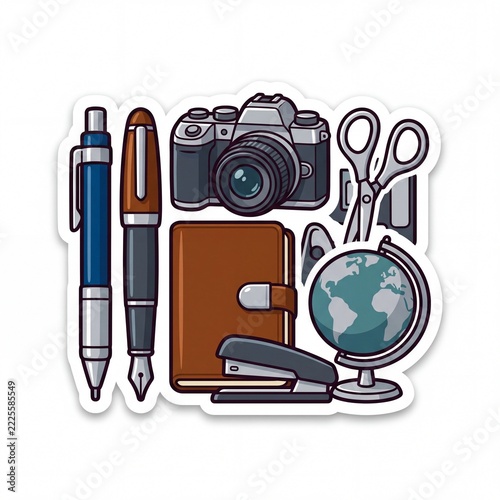 Silver Metallic Premium Office Gear Line Icons Set Cartoon Style