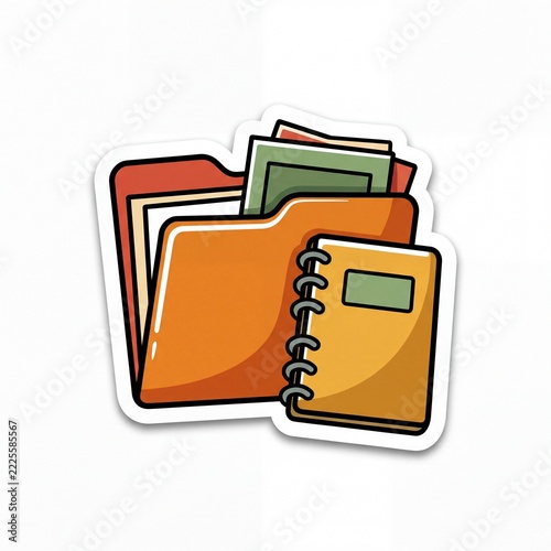 Soft Gradient Line Icons of Notebooks and Document Folders in Cartoon Style