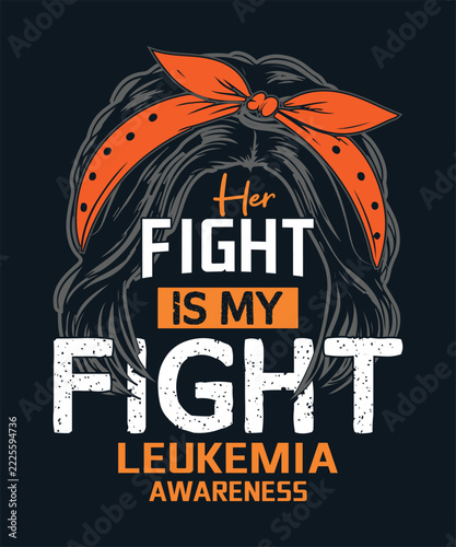 Leukemia awareness typography with woman silhouette and ribbon for cancer support wear.