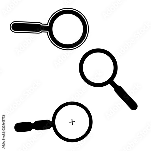 Set of Minimalist Magnifying Glass Icons with Search and Zoom Symbols Design Elements