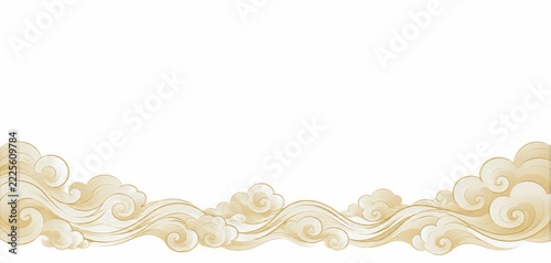 Pale golden cloud curls form a flowing lower border beneath wide white copy s...