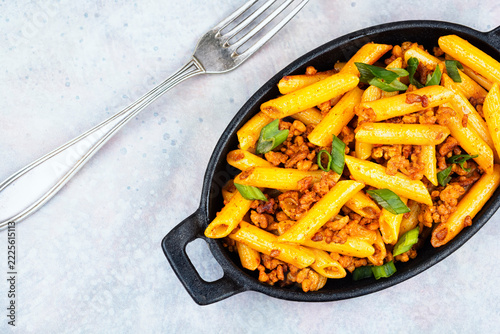 Pasta dish with fried minced meat