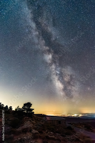 Vertical Milky Way Arch over Mountain Shelter