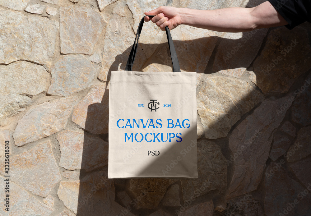 Tote Bag in Hand Mockup Stock Template | Adobe Stock