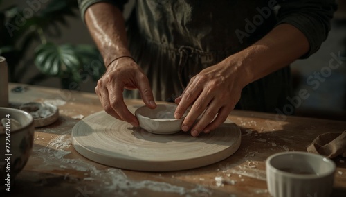 A person creates a bowl from clay, a pottery-making process