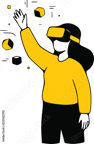 Female Character Using VR Headset In Metaverse Simulation