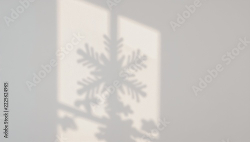 A single snowflake sits on a window sill, casting a small shadow on the wall