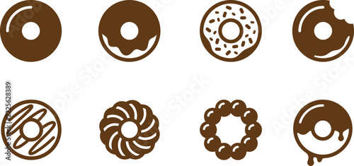 Variety of chocolate glazed donuts isolated on a white background